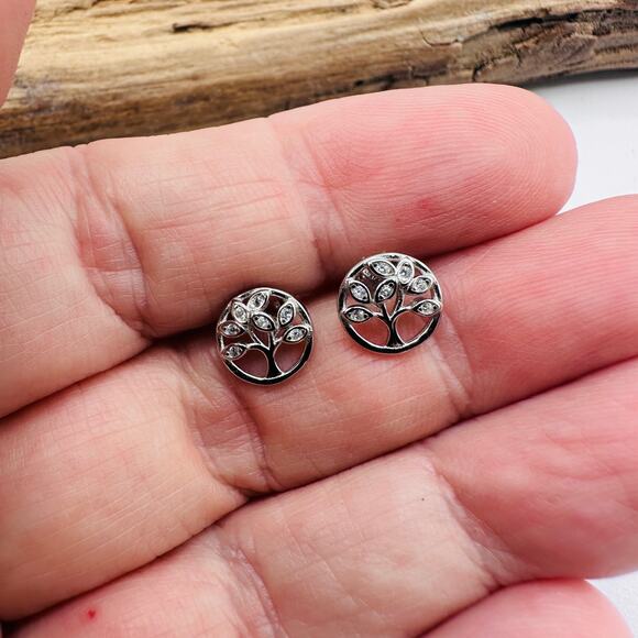 Tree Of Life Sterling Silver CZ Stud Earrings - Picture 4 of 5